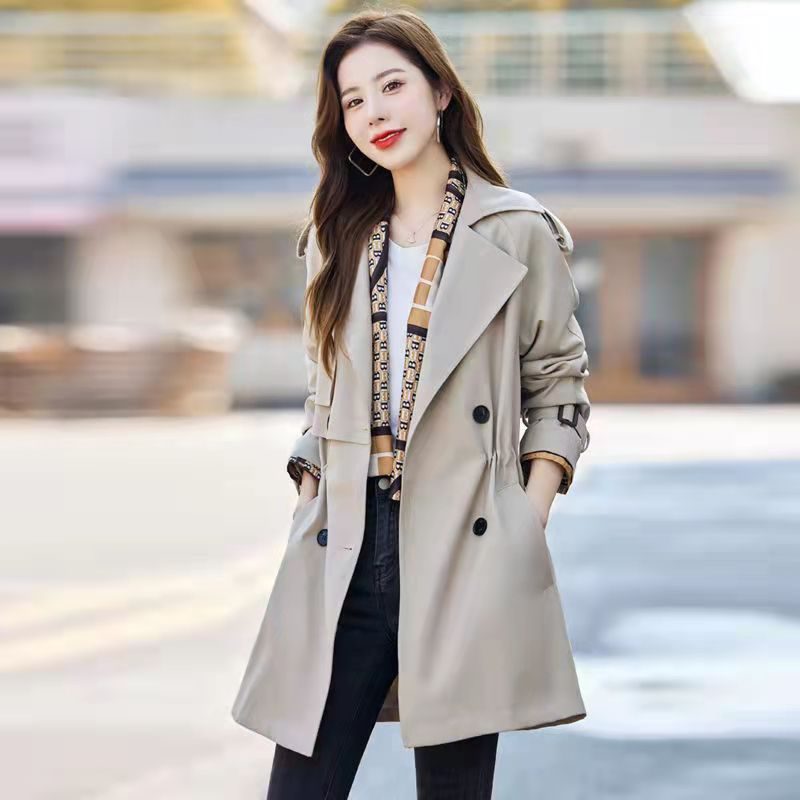 Trench Coat Short 2024 Khaki Loose Trend For Kvinner