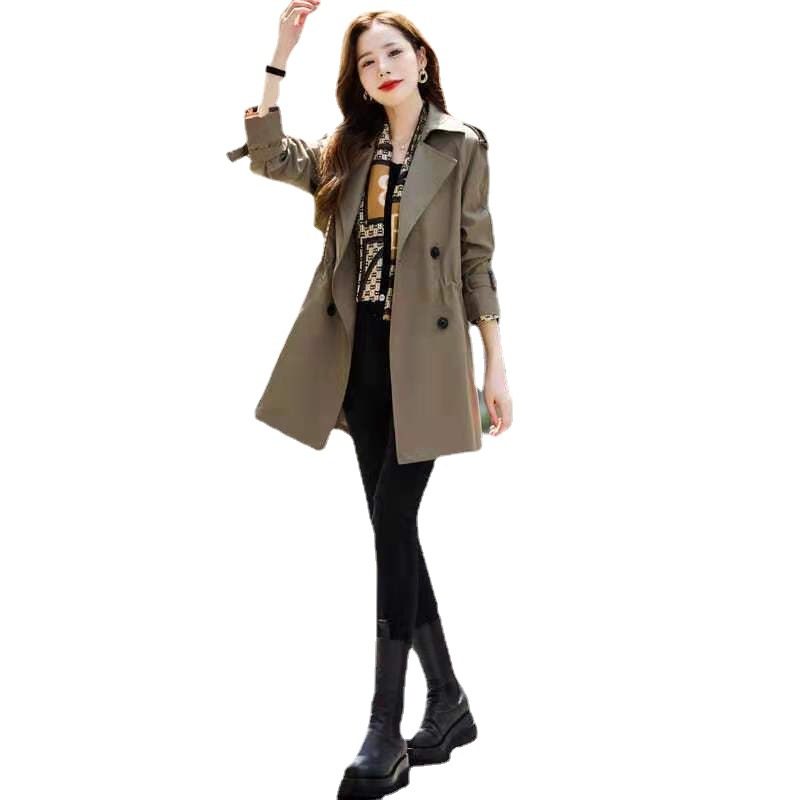 Trench Coat Short 2024 Khaki Loose Trend For Kvinner