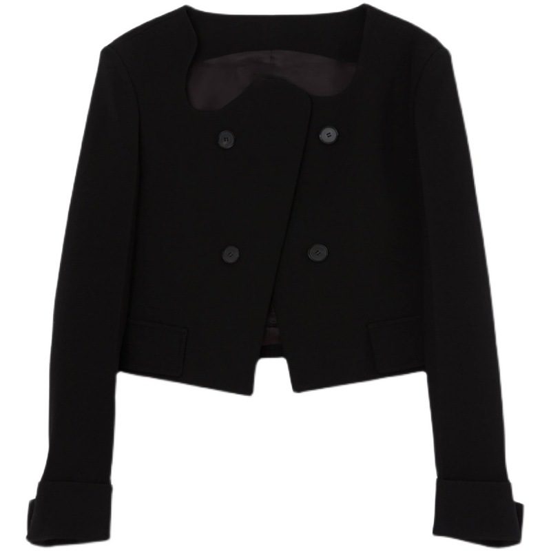 Wave Neck Cropped Blazers Coat Dame 2024 Mote Svart Topper