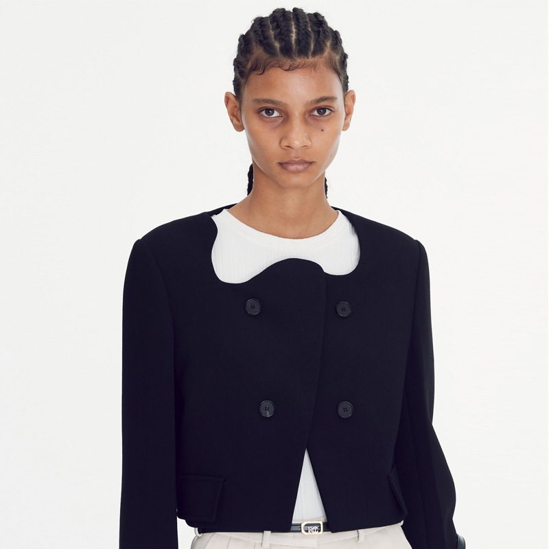 Wave Neck Cropped Blazers Coat Dame 2024 Mote Svart Topper