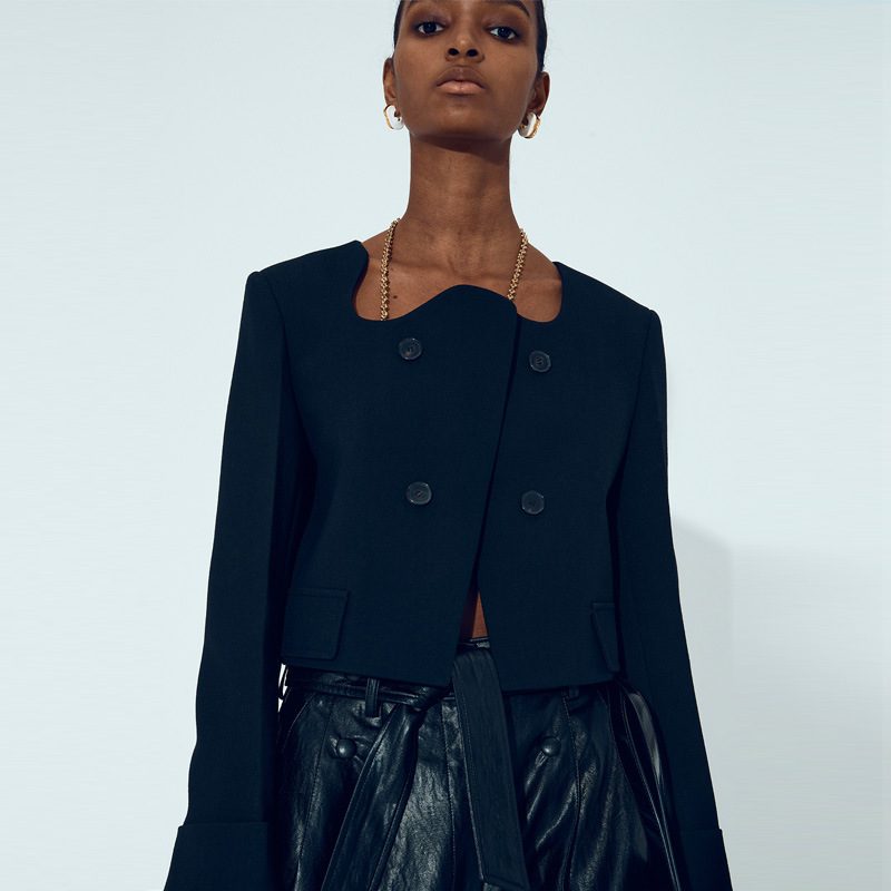 Wave Neck Cropped Blazers Coat Dame 2024 Mote Svart Topper