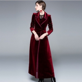 2024 Dame Lang Kjole Frakk Langermet Lapel Collar Trench Coat