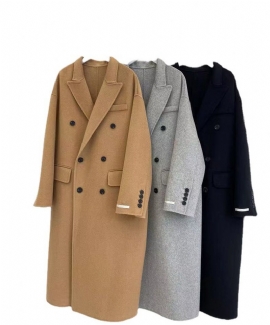 2024 Double Breasted Wool Coat Dame Løs