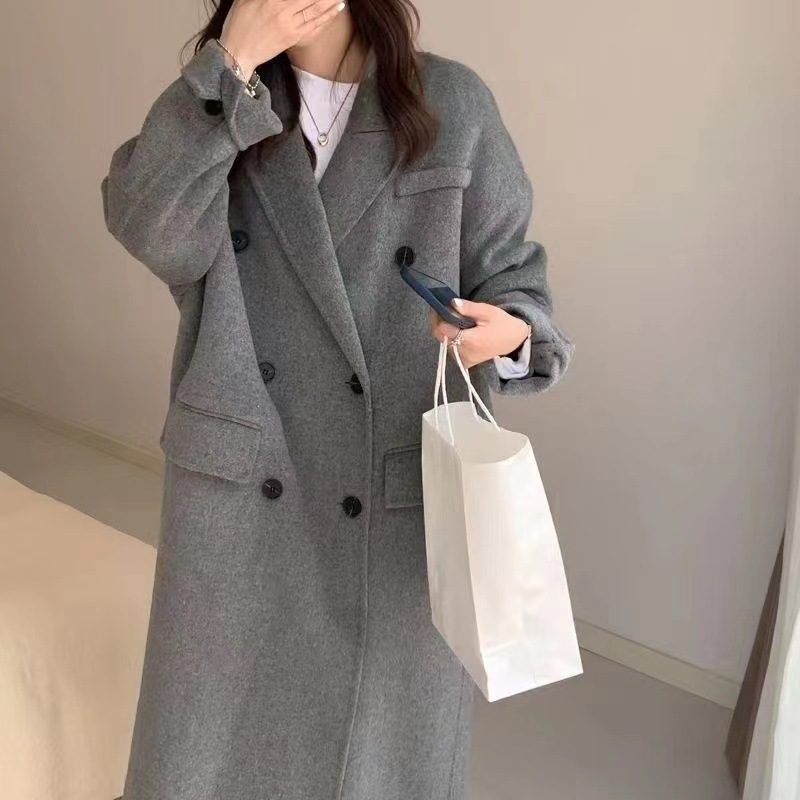 2024 Double Breasted Wool Coat Dame Løs