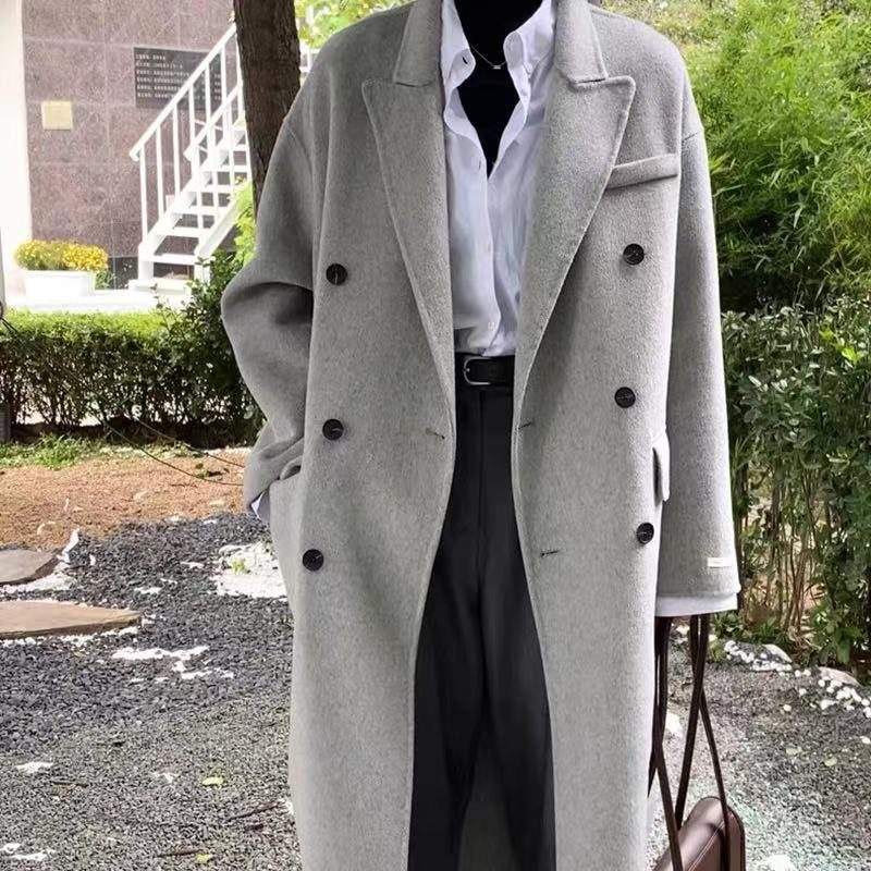 2024 Double Breasted Wool Coat Dame Løs