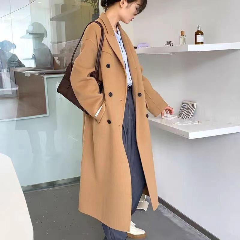 2024 Double Breasted Wool Coat Dame Løs