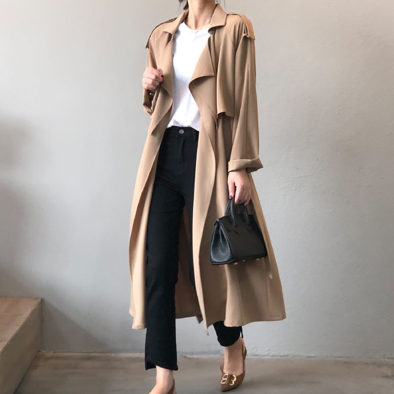 2024 Fashion Temperament Trench Coat For Kvinner Retro Løs Frakk