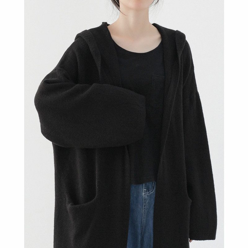 2024 Strikket Genser Dame Loose Coat Hette Lang Cardigan Windbreaker