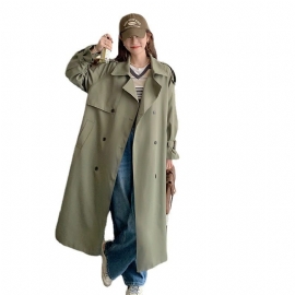 Dame Lang Trench Coat Løs Dobbel Breasted Frakk