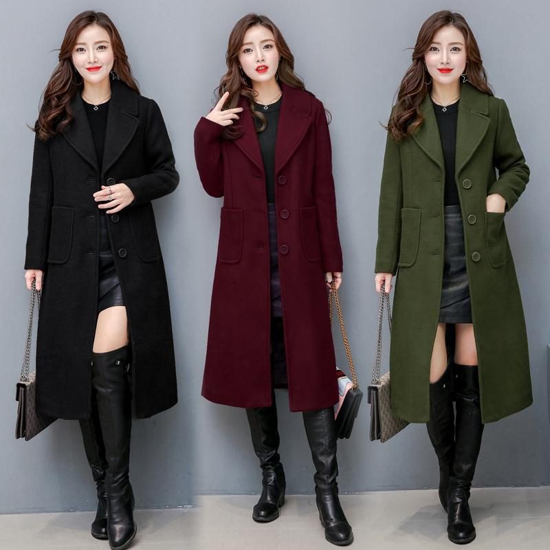 Fashion Long Knee Wool Coat Slim Fit Windbreaker Jacket