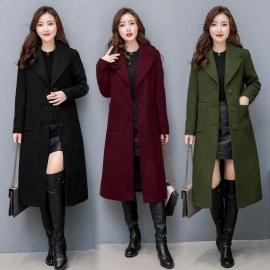 Fashion Long Knee Wool Coat Slim Fit Windbreaker Jacket