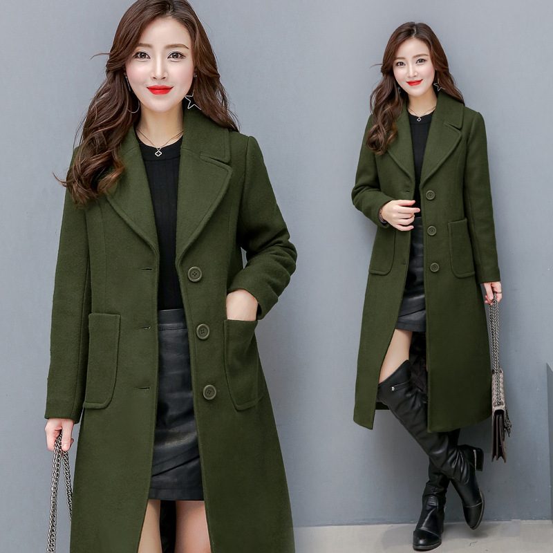 Fashion Long Knee Wool Coat Slim Fit Windbreaker Jacket