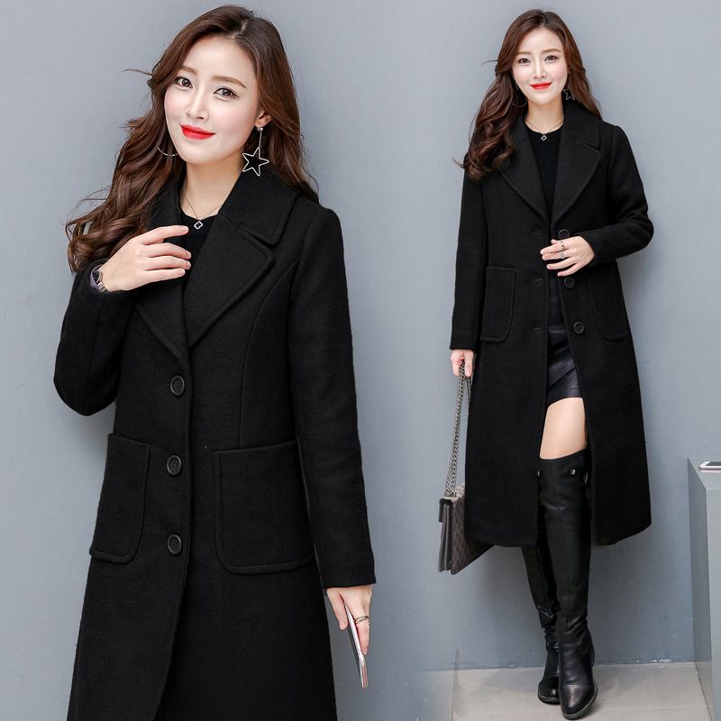 Fashion Long Knee Wool Coat Slim Fit Windbreaker Jacket