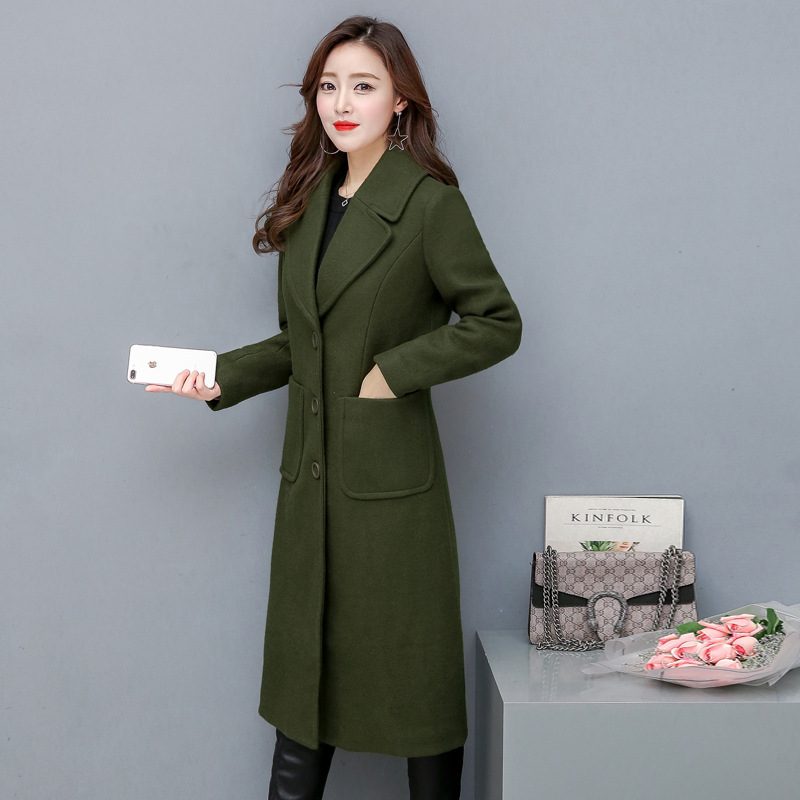 Fashion Long Knee Wool Coat Slim Fit Windbreaker Jacket