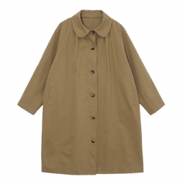 Khaki Trench Coat Dame Lang Frakk 2024 Løs Enkel Breasted Topp