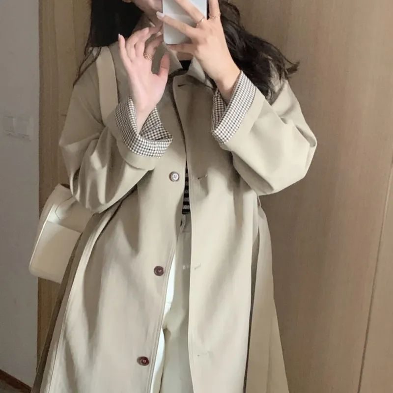 Kvinners 2024 Kaki Mellomlang Trenchcoat