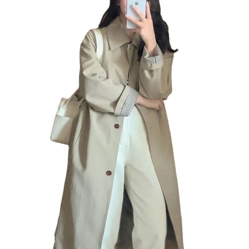 Kvinners 2024 Kaki Mellomlang Trenchcoat