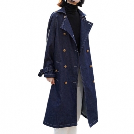 Retro Denim Trenchcoat For Kvinner 2024 Lang Frakk Trend