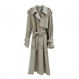 Trenchcoat For Kvinner 2024 Dobbelspent Lang Jakke