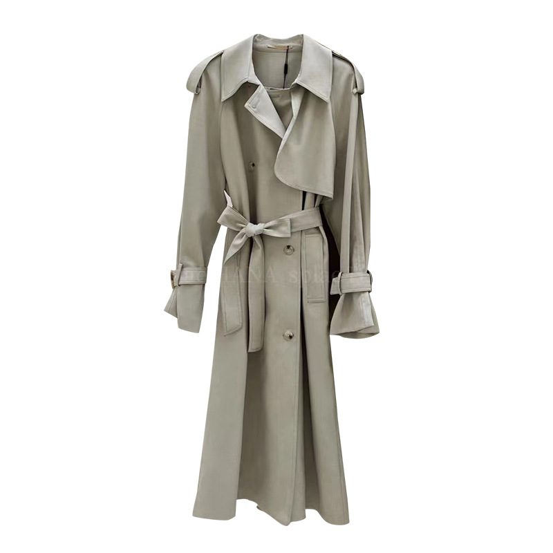 Trenchcoat For Kvinner 2024 Dobbelspent Lang Jakke