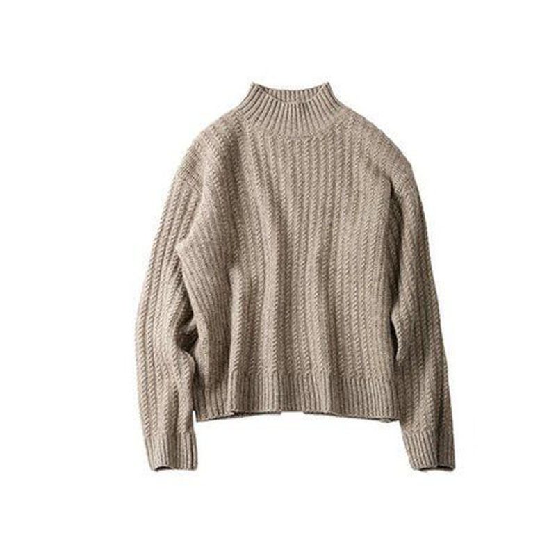 Halvhøy Krage Fortykket Genser Dame Høst Og Vinter Ny Cashmere Løs Vri Strikket Bunn Cardigan