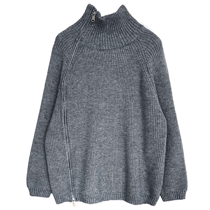 Luxi Mote Dobbel Hode Diagonal Glidelås Turtleneck Genser Dame Høst Og Vinter Lazy Casual