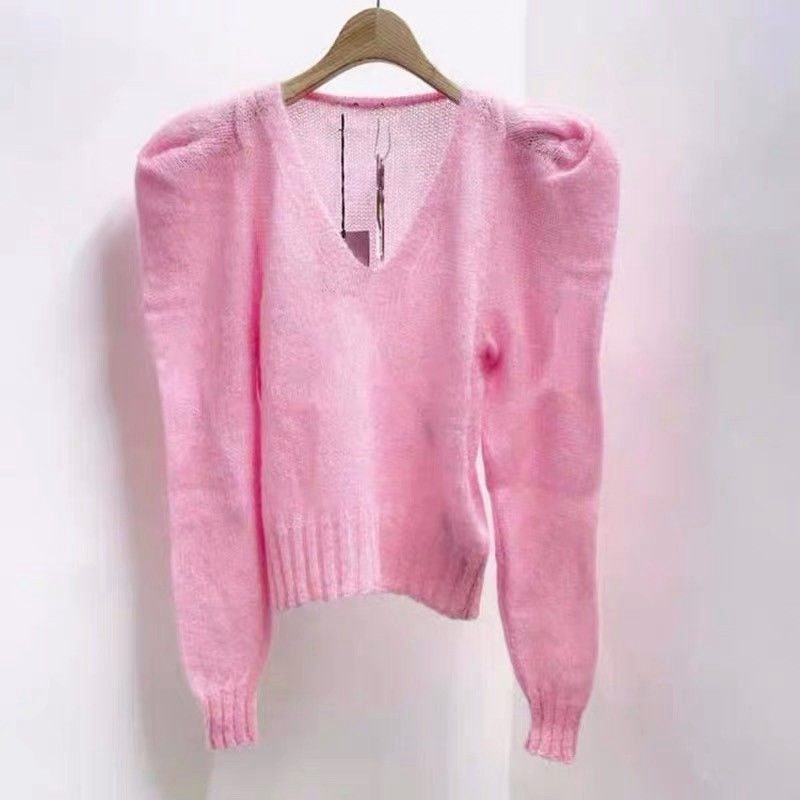 Pullover Mickey Mouse V-hals Strikket Temperament Rosa Dalang Genser Mønster Dame