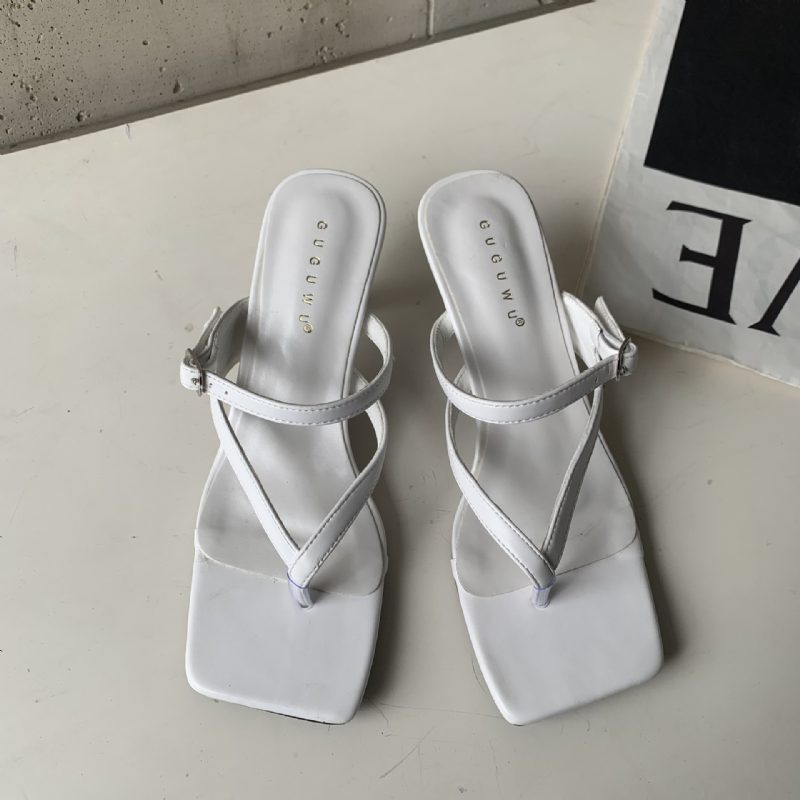 Nye Sommer Elegante Flip-flops Sko Med Firkantet Tå Høyhælte Sandaler For Kvinner