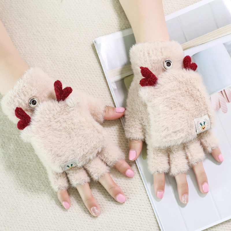 2024 Vinter Varme Hansker Søte Jenter Christmas Fawn Flip Cover Mink Strikket Half Fingers