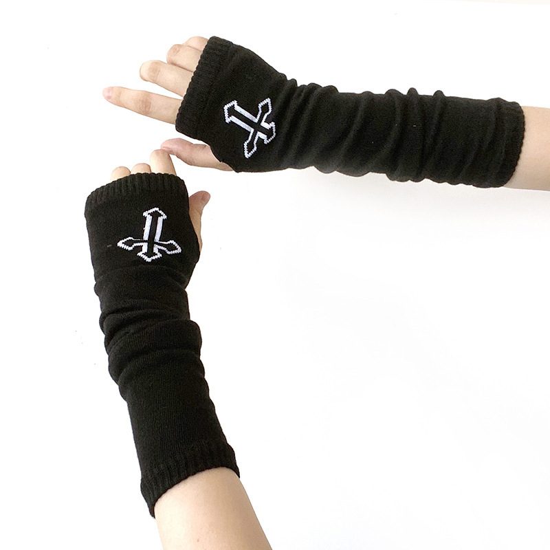 Strikkede Ermer Ninja Half Finger Hansker Moon Satan Cross Sleeves Anti-skitne Varm Slire