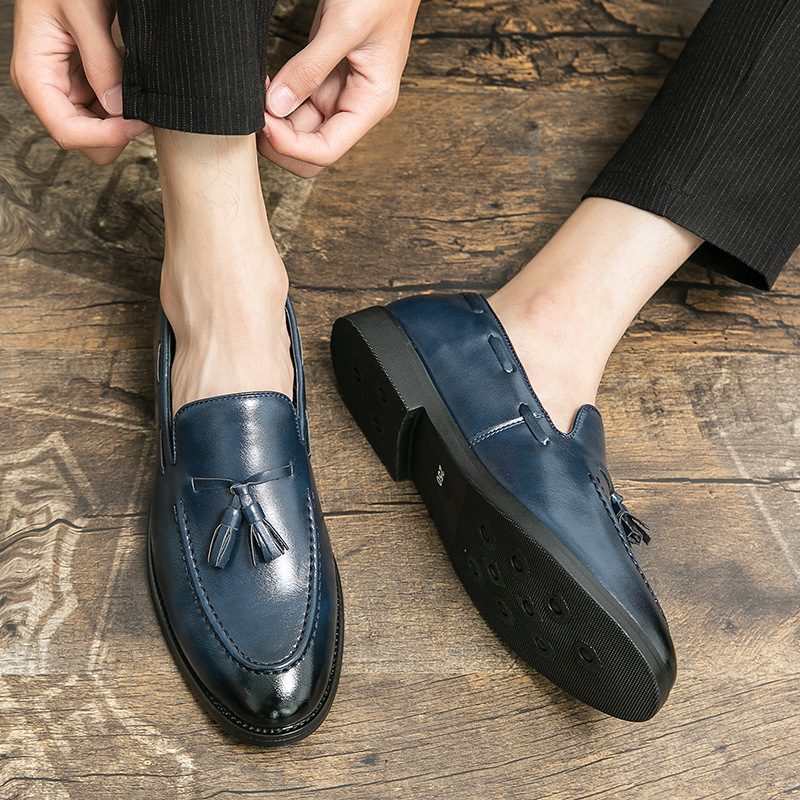 2024 New Dress Shoes Men's Business Casual Retro Tassels Plus Size Peas