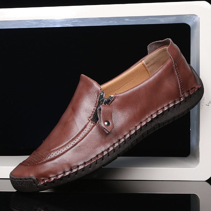 2024 Stor Størrelse Casual Doudou Sko Håndlagde Ekte Sko Sideglidelås Herre Business Dress Sko Loafers