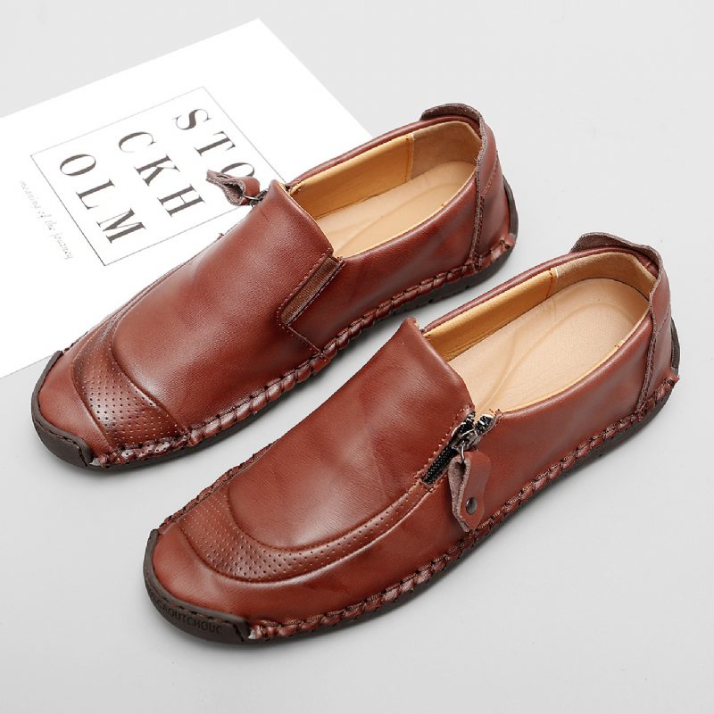 2024 Stor Størrelse Casual Doudou Sko Håndlagde Ekte Sko Sideglidelås Herre Business Dress Sko Loafers