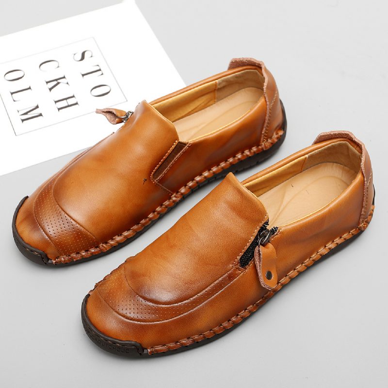 2024 Stor Størrelse Casual Doudou Sko Håndlagde Ekte Sko Sideglidelås Herre Business Dress Sko Loafers