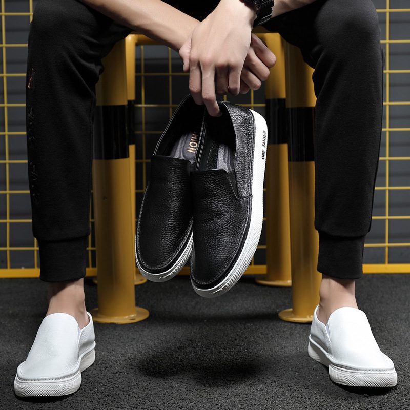 Ekte Skinn Herre 2024 Ny Høst Og Vinter Slip-on Uformelle Sneakers Loafers Trend