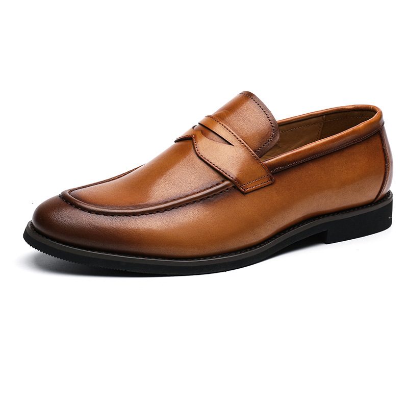 Fjærsett Med Føtter Business Herresko Fritidssko Tykksålede Herre Loafers Ekte Skinn Slip-on Dress Sko Menn Kuskinn