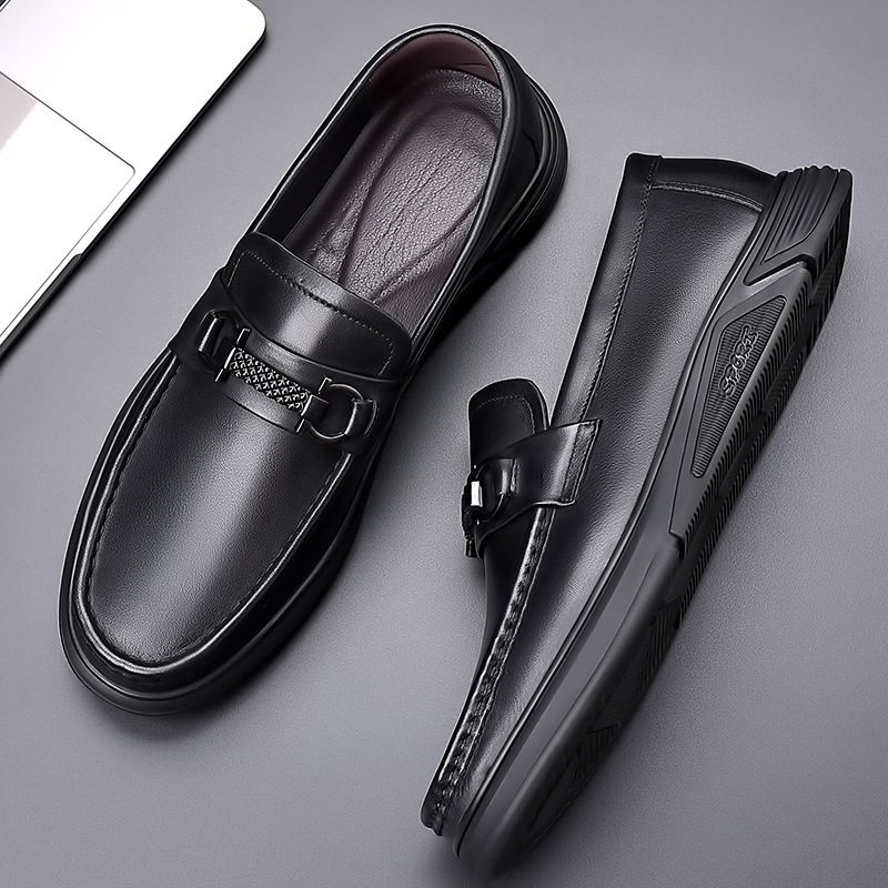 Formelle Sko Ekte Skinn Herresko 2024 Våren Nye Business Casual Doudou Sko Stor Størrelse Myk Bunn Slip-on