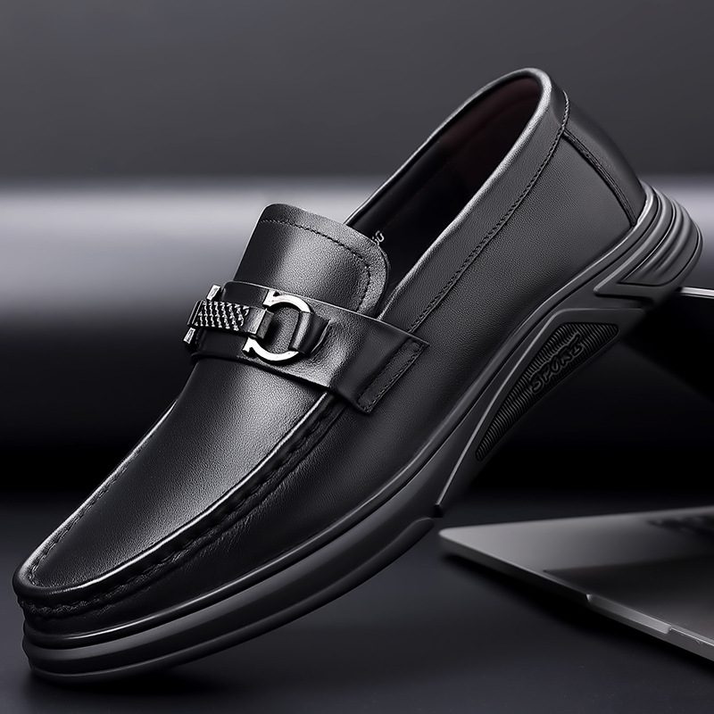 Formelle Sko Ekte Skinn Herresko 2024 Våren Nye Business Casual Doudou Sko Stor Størrelse Myk Bunn Slip-on