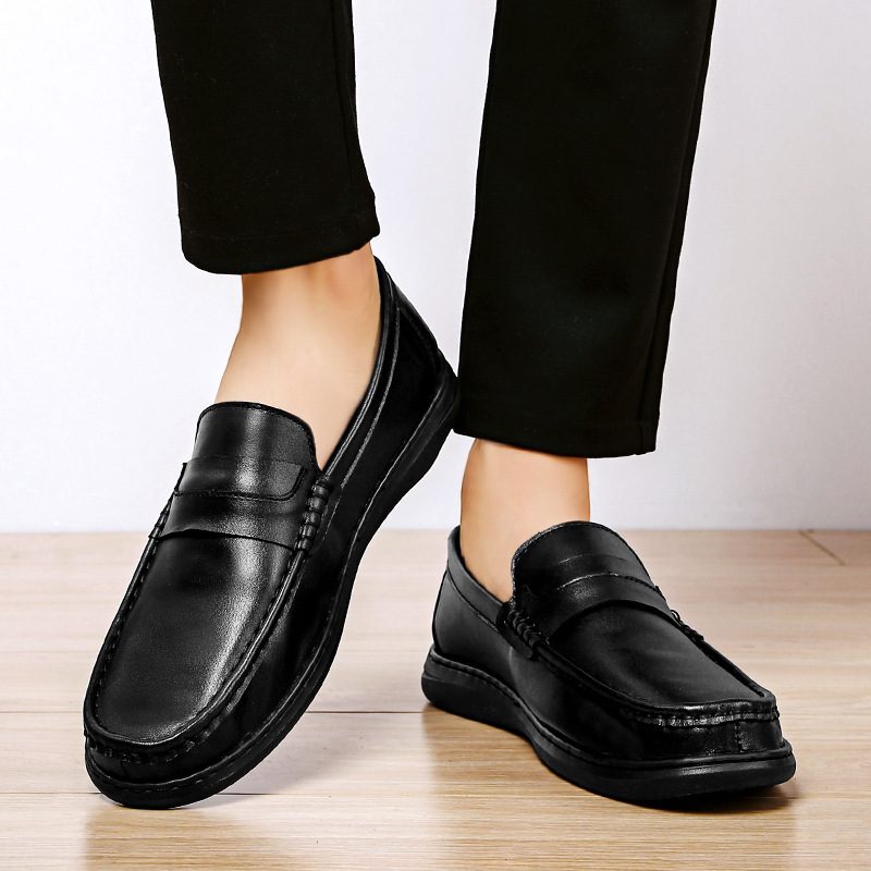 Høst- Og Vinternye Doudou-sko Herreskinn Førersko Myk Såle Slip-on Business Casual Dress Sko Herre Stor Størrelse