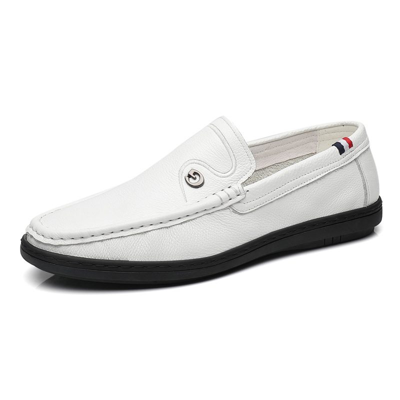 Kuskinn Nye Hvite Erter Sko Herre Slip-on Fritidssko Skinn Myk Overflate Sko Loafers