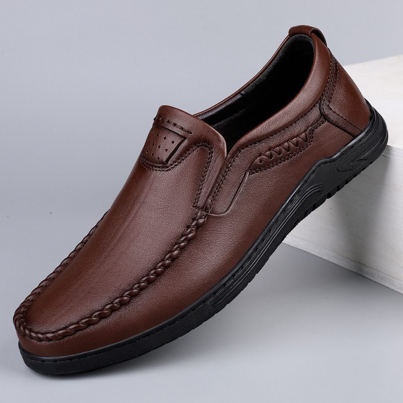 Loafers Formelle Sko Herre Retro Høststil Ekte Lær Mykt Lær Såle Vifte Business Casual Håndlagde Herresko