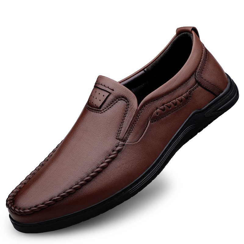 Loafers Formelle Sko Herre Retro Høststil Ekte Lær Mykt Lær Såle Vifte Business Casual Håndlagde Herresko