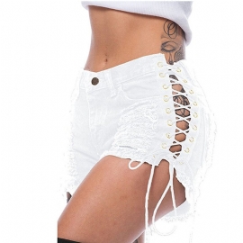 2024 Revet Sidebandasje Elastisk Hotpants Denimshorts Dame