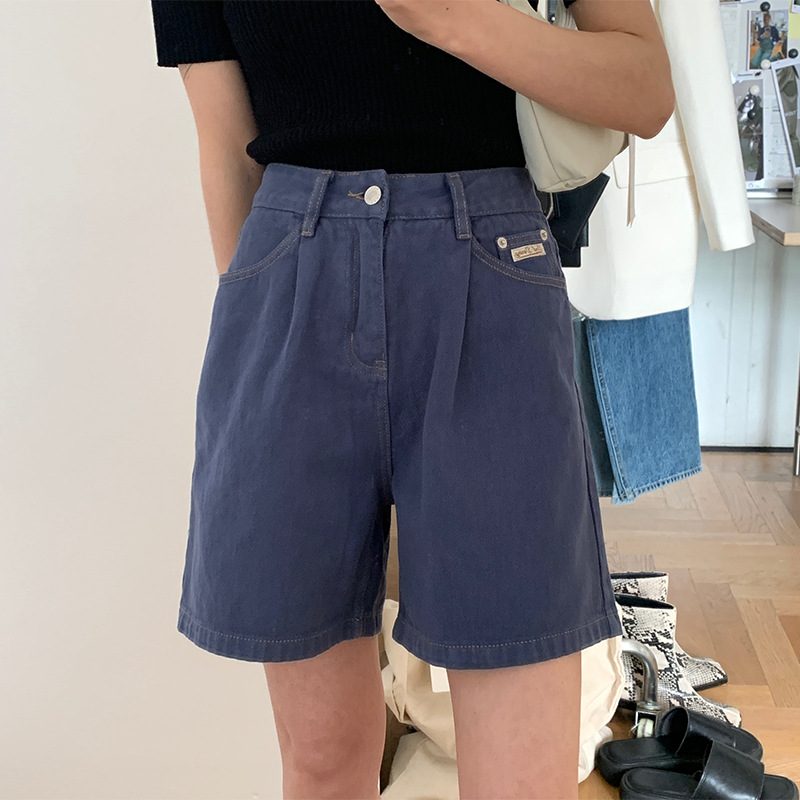 2024 Sommer A-linje Jeans For Kvinner Med Høy Midje Shorts Med Rette Og Brede Ben