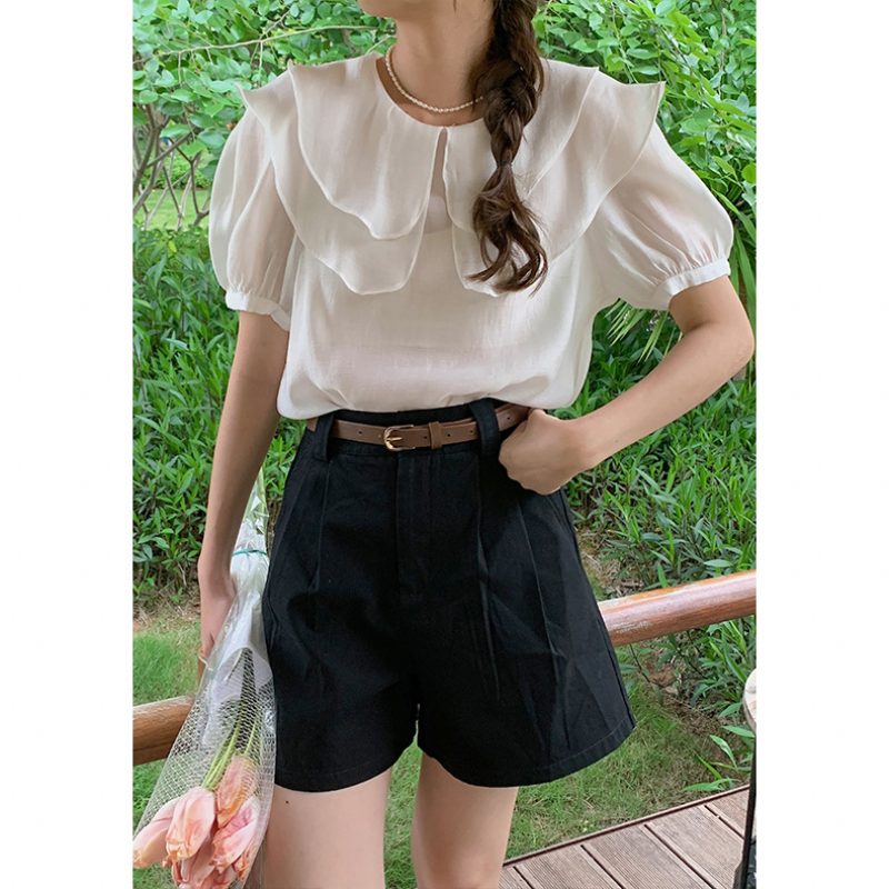 Black Casual High Waist Shorts Damer Nye Løse Brede Ben