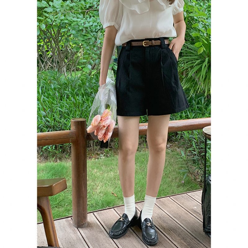 Black Casual High Waist Shorts Damer Nye Løse Brede Ben