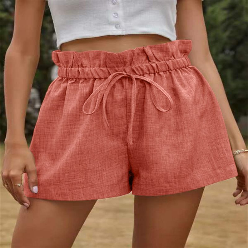 Casual Comfort Shorts Dame Høy Midje Snøring Løs Bred