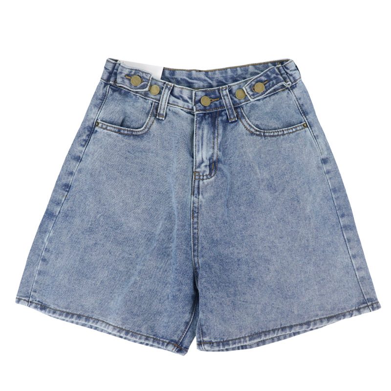 Dame Avslappet Jeans Shorts Høy Midje Bred Leg Rett