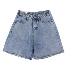 Dame Avslappet Jeans Shorts Høy Midje Bred Leg Rett