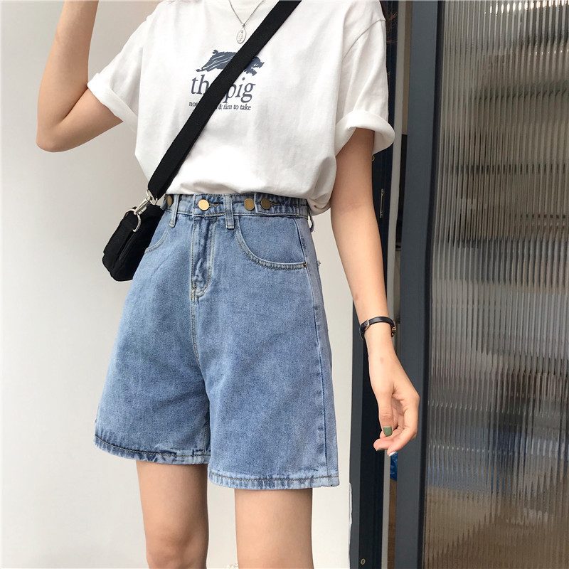 Dame Avslappet Jeans Shorts Høy Midje Bred Leg Rett